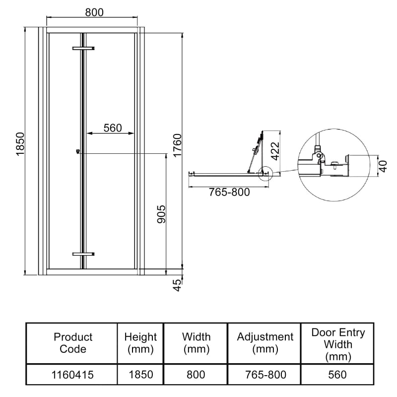 Aqualux Shine 6 Bi-Fold Shower Door 800mm - 6mm Glass