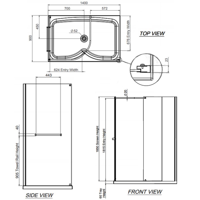 Aqualux Shine 6 Walk-In Shower Enclosure with Tray 1400mm x 900mm - 6mm Glass