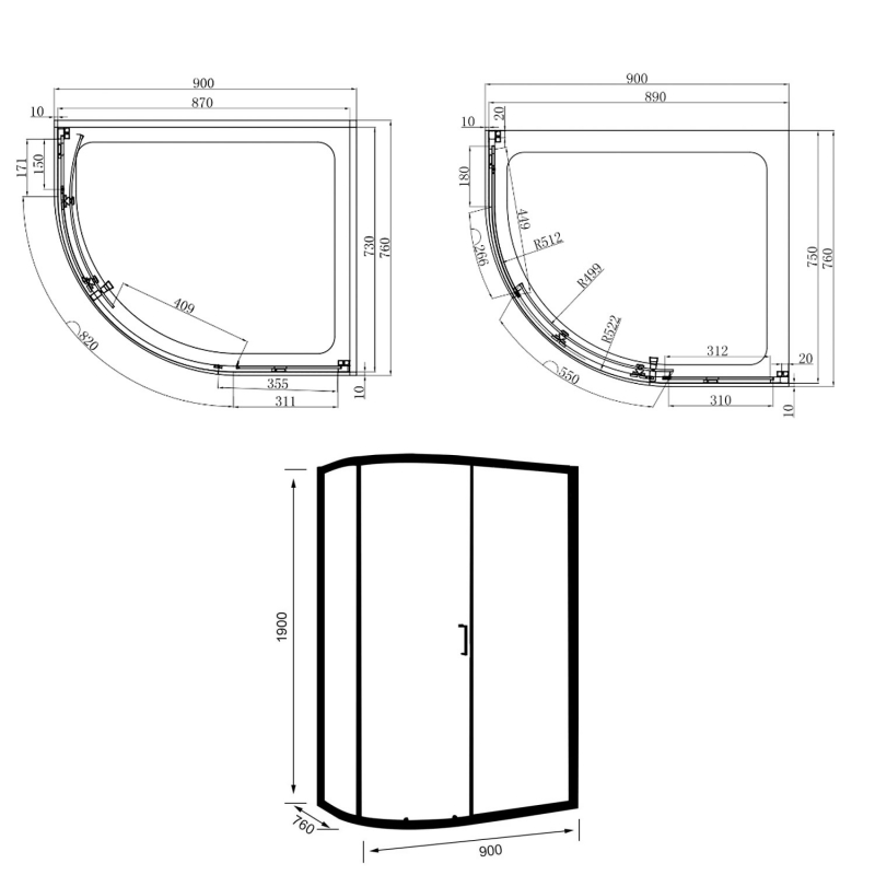 Aquashine 1-Door Offset Quadrant Shower Enclosure 900mm x 760mm - 6mm Glass