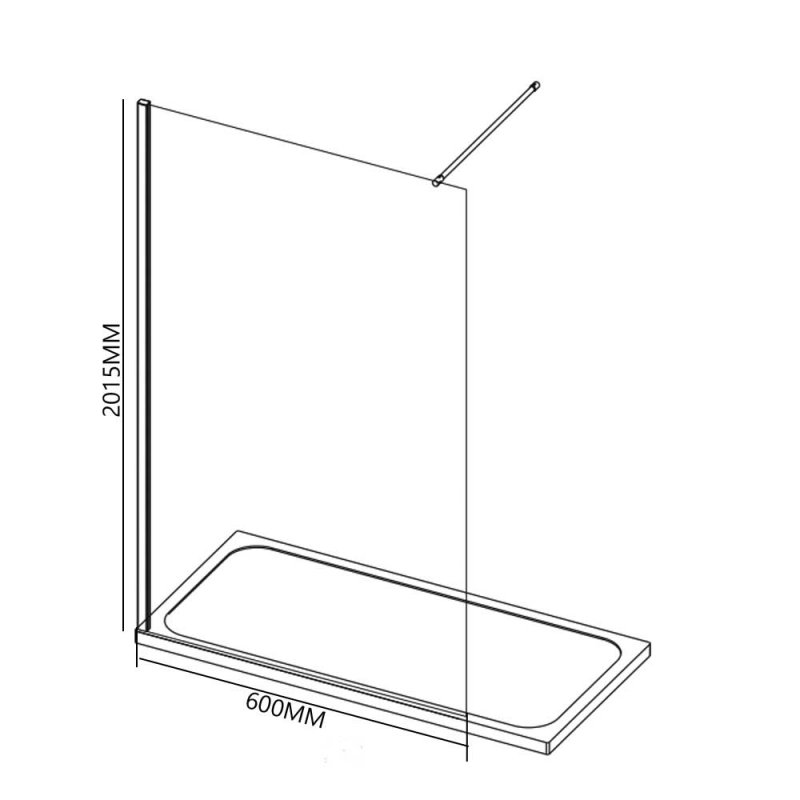 Aquashine Wet Room Panel P0409M0 600mm 8mm Clear