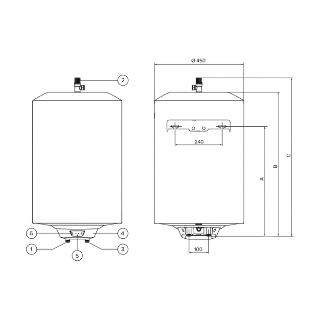 Ariston Pro1 Eco S Wall Hung Unvented Electric Storage Water Heater - 50 Litres  | Dimension Image