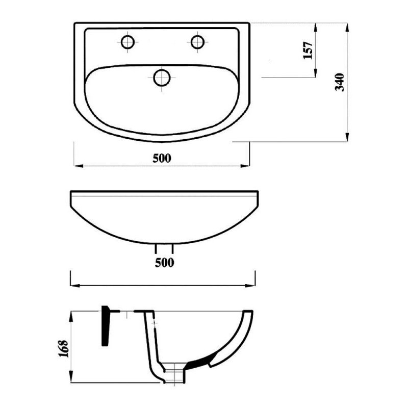 Arley Semi-Recessed Basin 500mm Wide - 2 Tap Hole