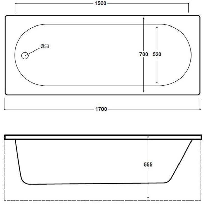 Arley Cascade Premier Rectangular Single Ended Bath 1700mm x 700mm - 0 Tap Hole