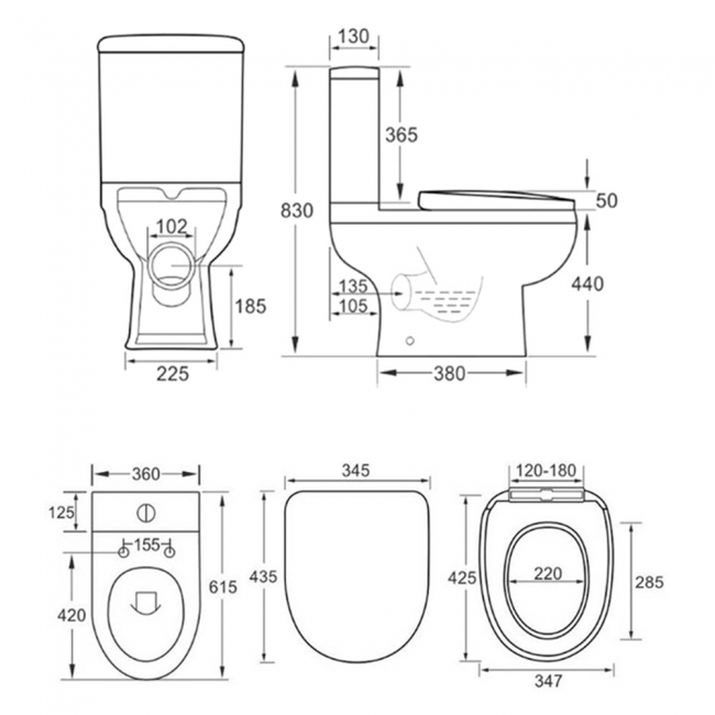 Arley Deluxe Raised Height Close Coupled Toilet with Push Button Cistern - Soft Close Seat