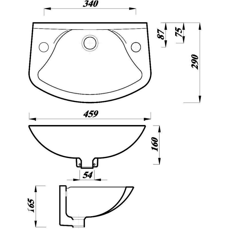 Arley Wall Hung Basin 450mm Wide - 2 Tap Hole