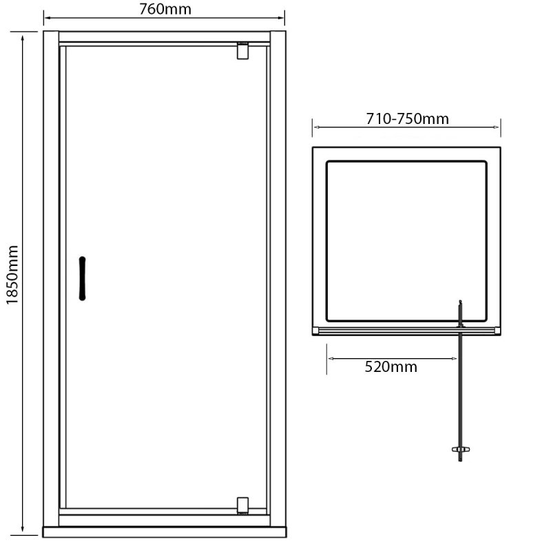 Arley Ralus 6 Pivot Shower Door 760mm Wide - 6mm Glass