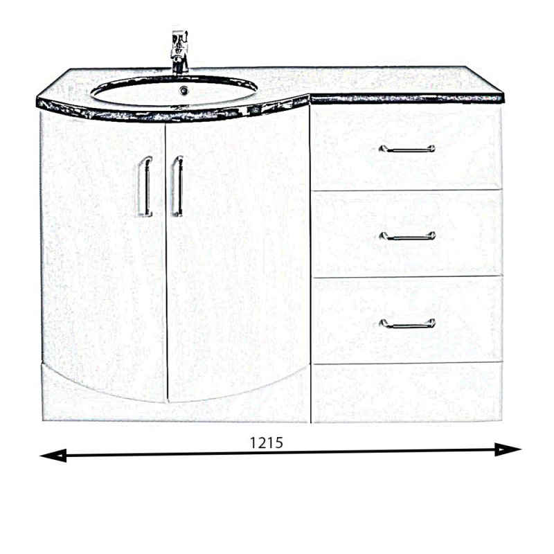 Arley Sparkle Combination Unit with Basin 1215mm Wide - Left Handed