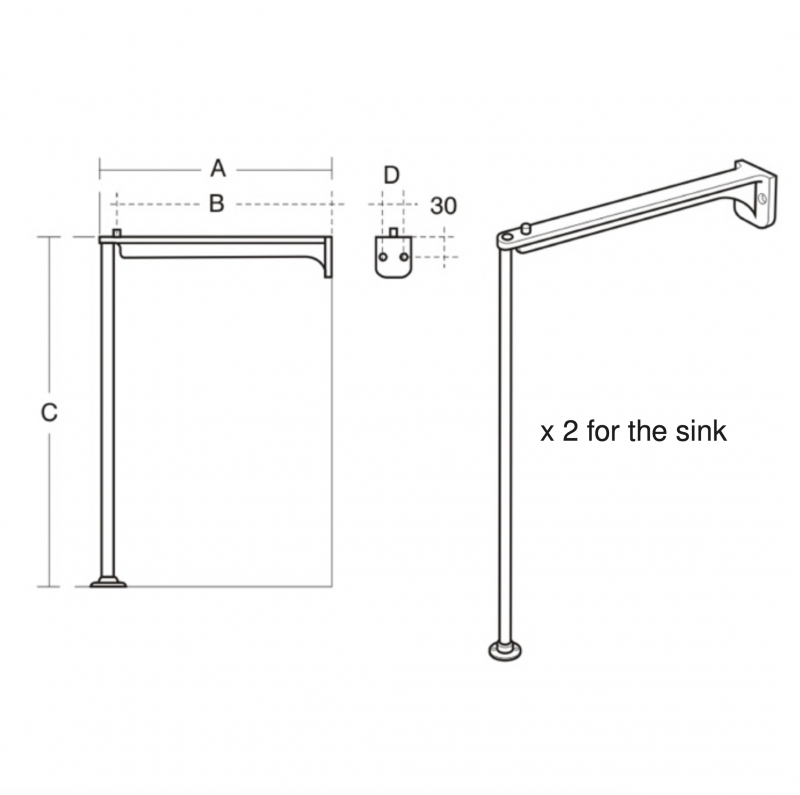 Armitage Shanks Sink Support Legs 650mm High Stainless Steel & Aluminium Alloy Bearers 405mm Length (Pair)
