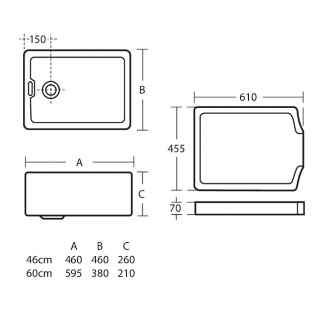 Armitage Shanks Belfast Heavy Duty Kitchen Sink 600mm L x 455mm W - White