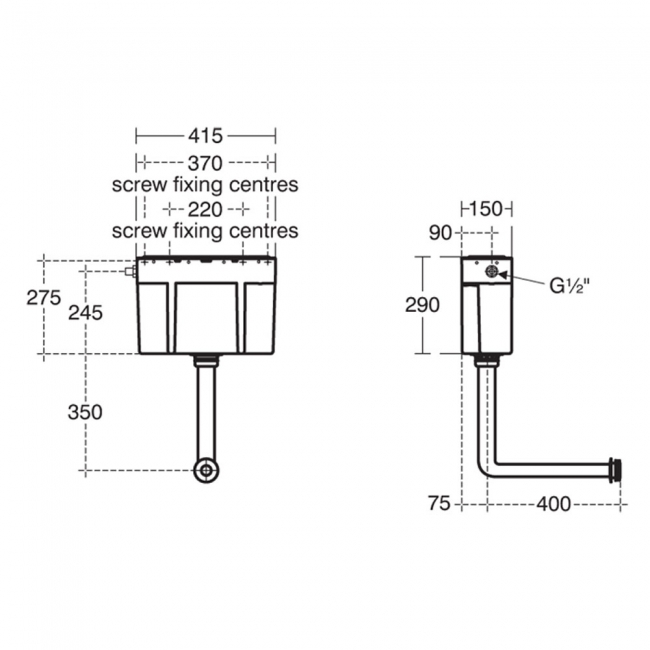Armitage Shanks Conceala 3 Pneumatic, Adjustable Dual Flush Cistern