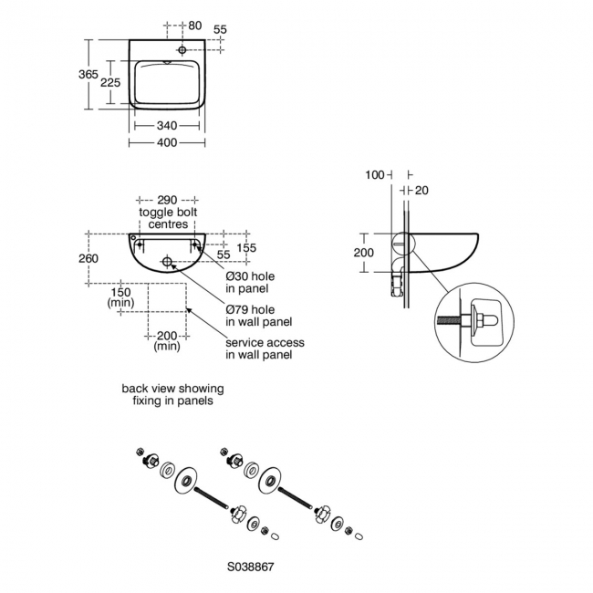 Armitage Shanks Contour 21 Plus Basin with Back Outlet 400mm Wide - 1 RH Tap Hole