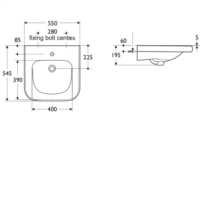 Armitage Shanks Contour 21 Basin with Overflow 560mm Wide - 1 Tap Hole