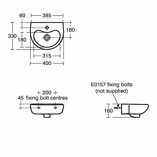 Armitage Shanks Contour 21 Splash School Basin with Overflow 400mm Wide - 1 Tap Hole
