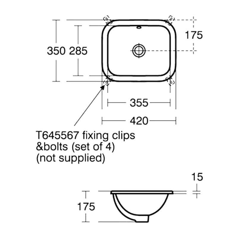 Armitage Shanks Contour 21 Rectangular Under Countertop Basin with Overflow 420mm Wide - 0 Tap Hole