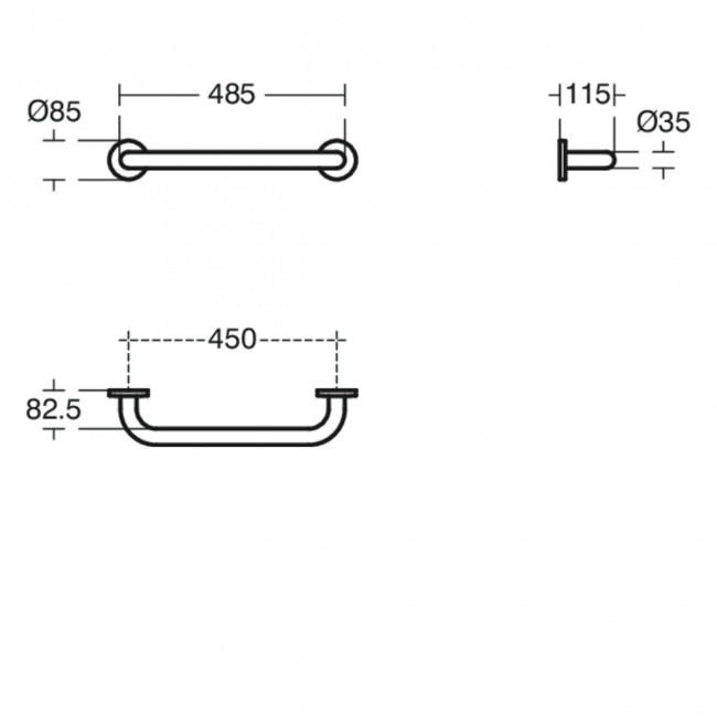 Armitage Shanks Contour 21 Straight Grab Rail 450mm Length - Blue