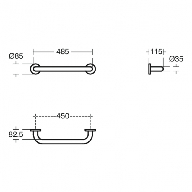 Armitage Shanks Contour 21 Straight Grab Rail 450mm Length - White