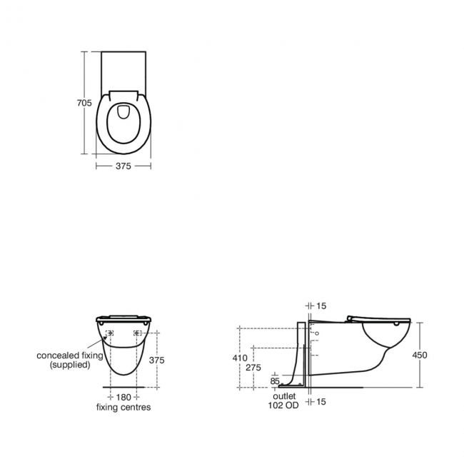 Armitage Shanks Contour 21 Plus Rimless Wall Hung Pan 710mm Projection - Excluding Seat  | Dimension Image