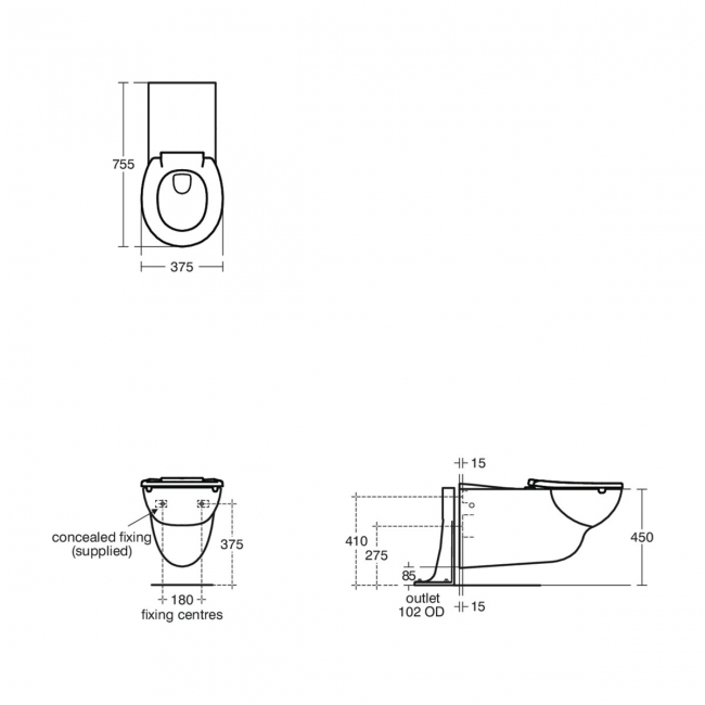 Armitage Shanks Contour 21 Plus Rimless Wall Hung Pan 760mm Projection - Excluding Seat