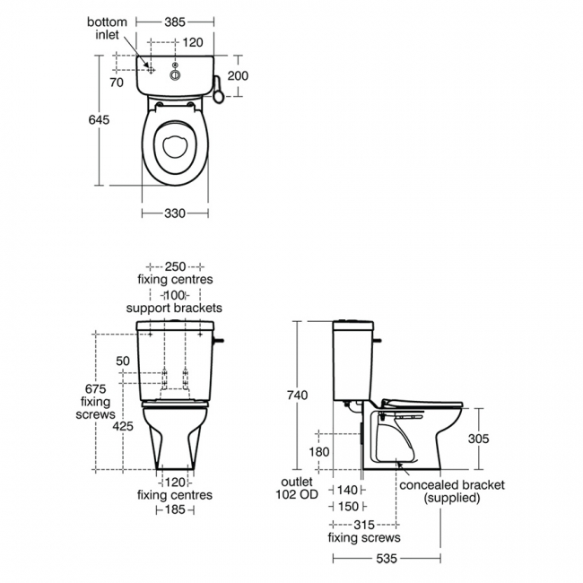 Armitage Shanks Contour 21 School Close Coupled Pan with Spatula Lever Cistern 645mm Projection - Excluding Seat