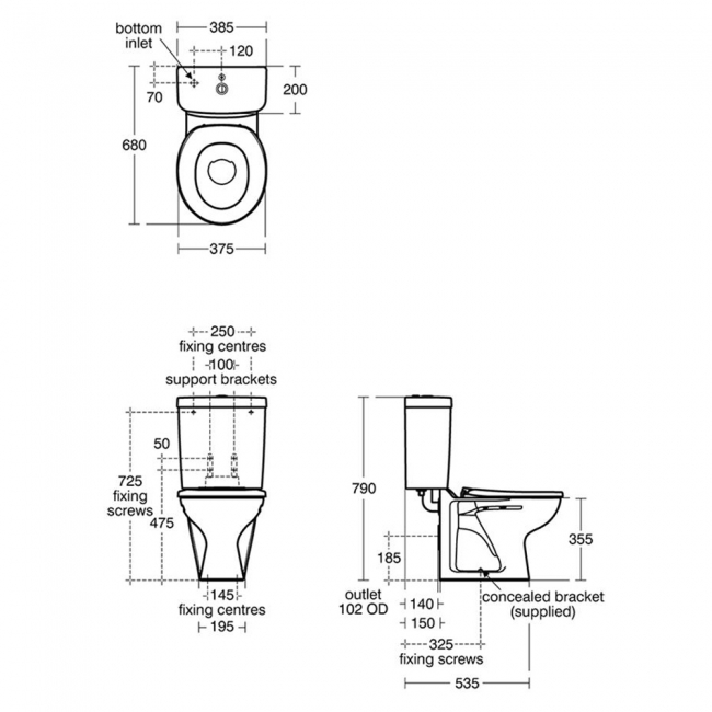 Armitage Shanks Contour 21 School Close Coupled Pan with Spatula Lever Cistern 680mm Projection - Excluding Seat