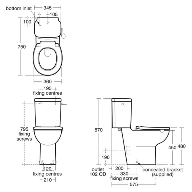 Armitage Shanks Contour 21 Comfort Height Close Coupled Toilet with Cistern 750mm Projection - Excluding Seat