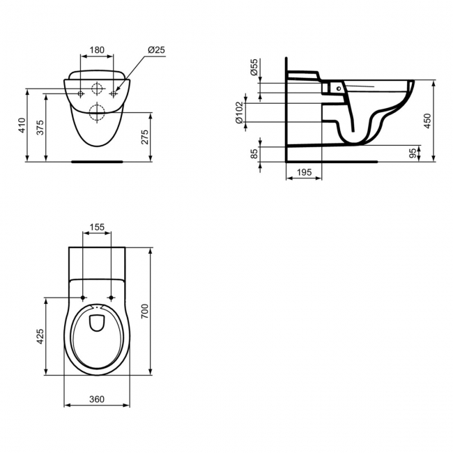 Armitage Shanks Contour 21 Rimless Wall Hung Pan 700mm Projection - Excluding Seat