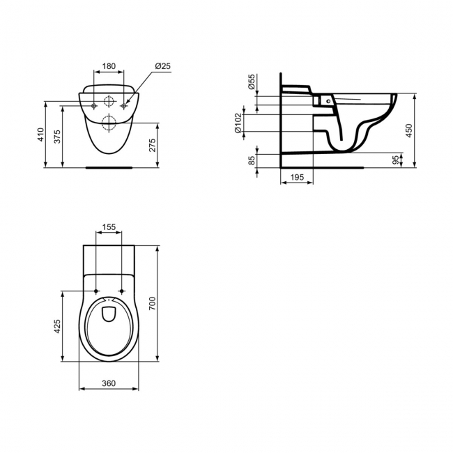 Armitage Shanks Contour 21 Rimless Wall Hung 700mm Projection Toilet - Toilet Ring Seat