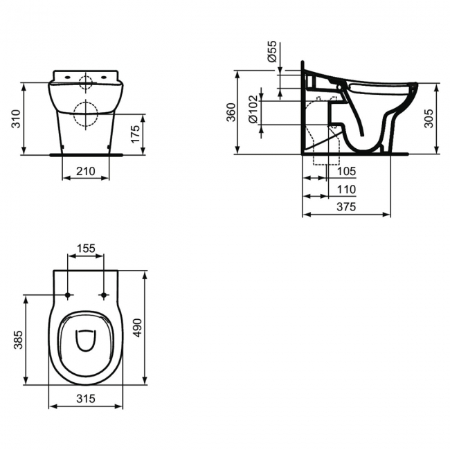 Armitage Shanks Contour 21 Splash School Rimless Back-to Wall Toilet 495mm Projection - Excluding Seat