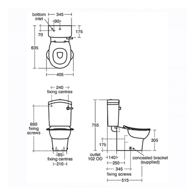Armitage Shanks Contour 21 Splash Schools Close Coupled Toilet with Lever Cistern - Pan 305mm Height - Excluding Seat