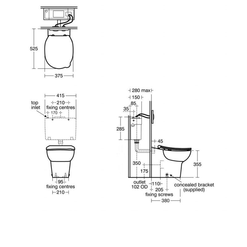 Armitage Shanks Contour 21 Splash Rimless Back-to Wall Toilet 525mm Projection - Excluding Seat