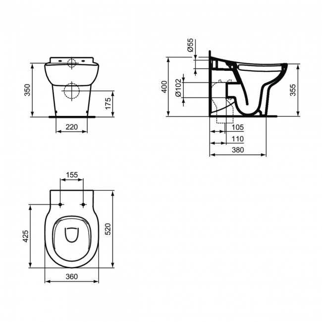 Armitage Shanks Contour 21 Splash School Rimless Back-to Wall Pan 525mm Projection - Excluding Seat