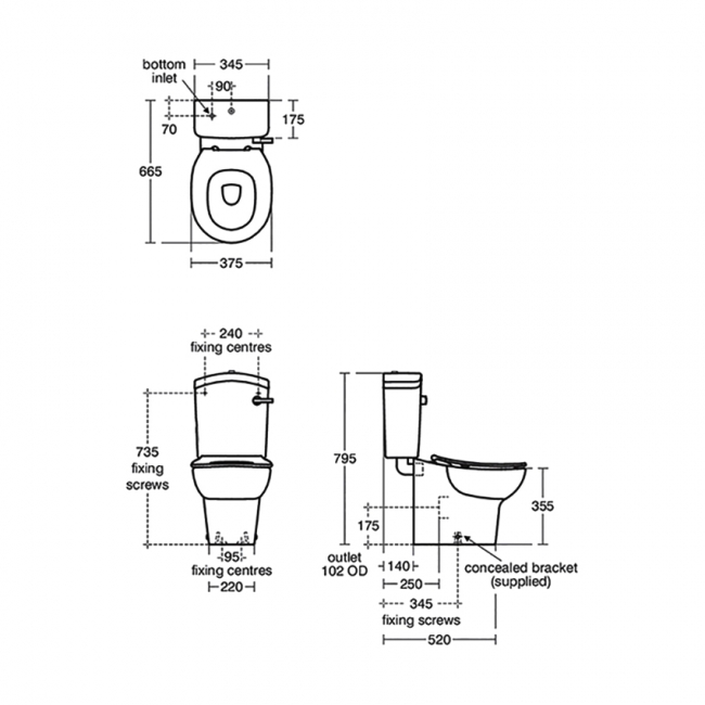 Armitage Shanks Contour 21 Splash Schools Close Coupled Toilet with Lever Cistern - Pan 355mm Height - Excluding Seat