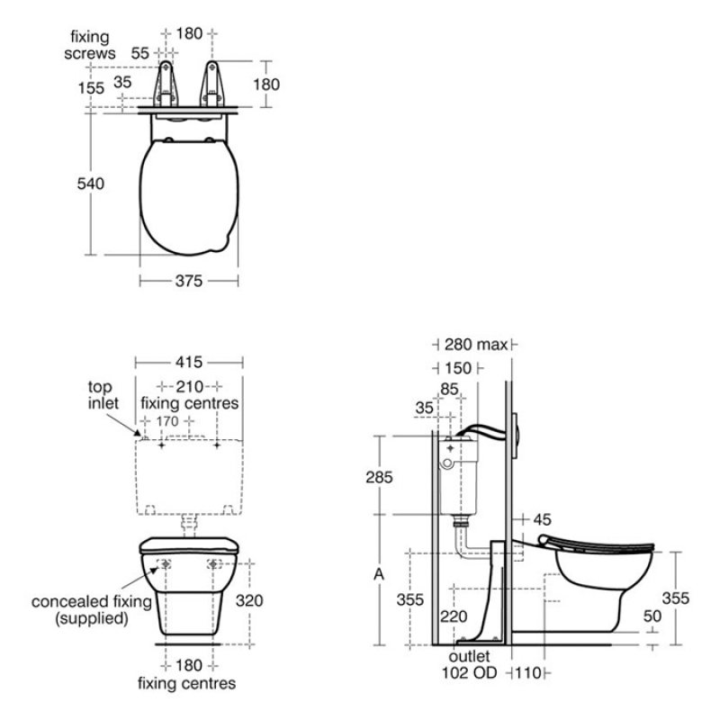 Armitage Shanks Contour 21 Splash Rimless Wall Hung Toilet 540mm Projection - Excluding Seat