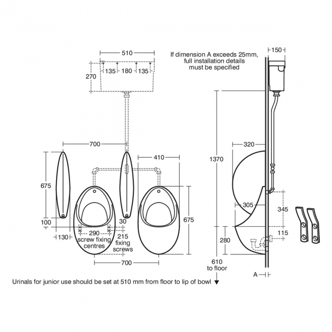 Armitage Shanks Contour Urinal Bowl 665mm - White