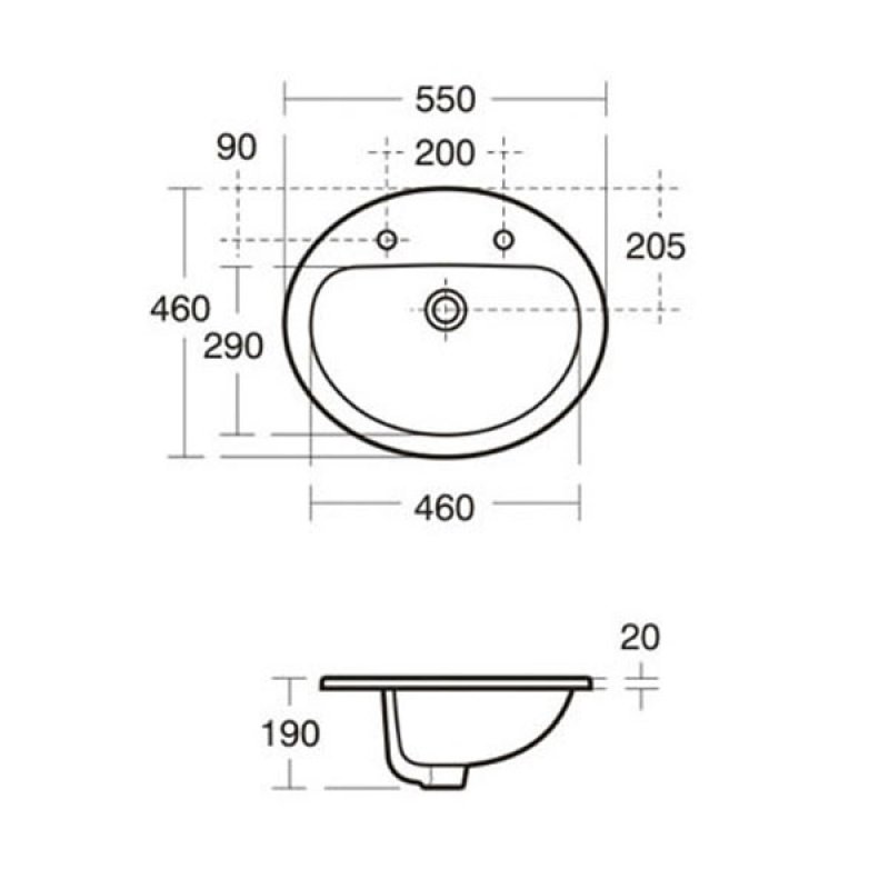 Armitage Shanks Orbit 21 Countertop Basin with Overflow 550mm Wide - 2 Tap Hole