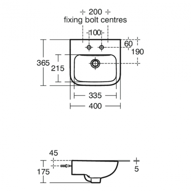 Armitage Shanks Portman 21 Wall Hung Cloakroom Basin No Overflow 400mm Wide - 2 Tap Hole