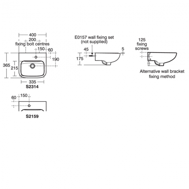 Armitage Shanks Portman 21 Wall Hung Cloakroom Basin No Overflow 400mm Wide - 1 LH Tap Hole