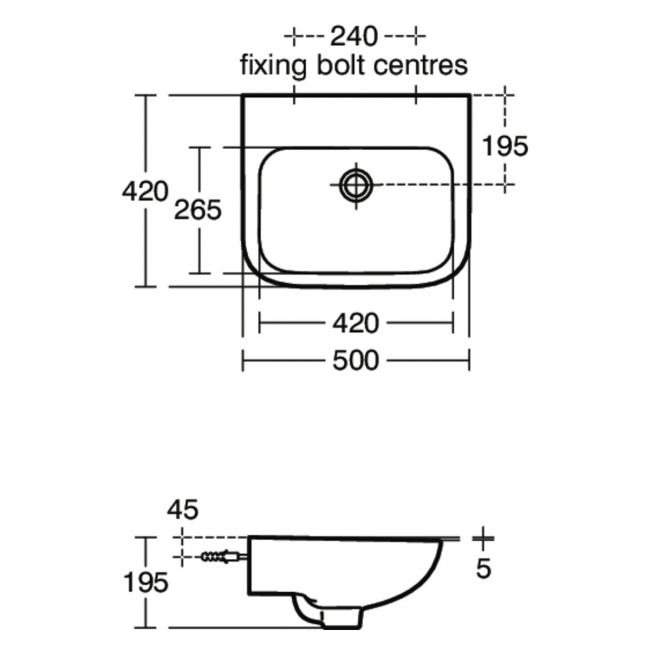 Armitage Shanks Portman 21 Wall Hung Cloakroom Basin No Overflow 500mm Wide - 0 Tap Hole