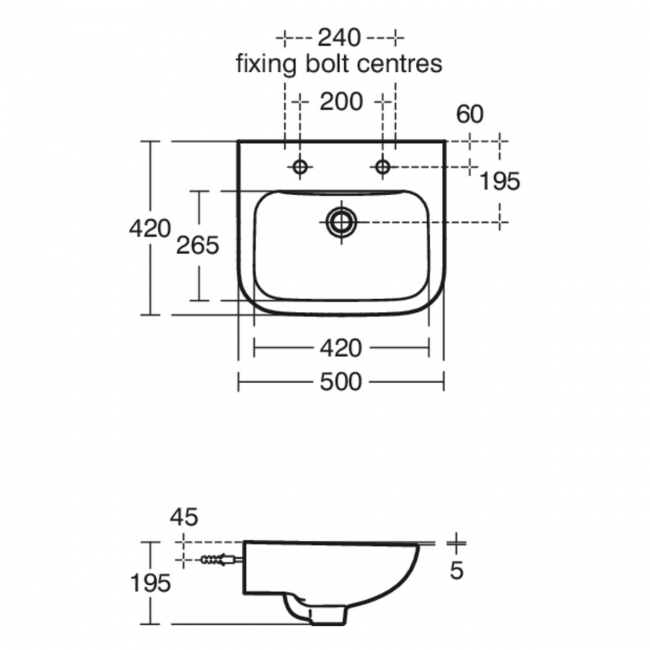 Armitage Shanks Portman 21 Wall Hung Cloakroom Basin No Overflow 500mm Wide - 2 Tap Hole