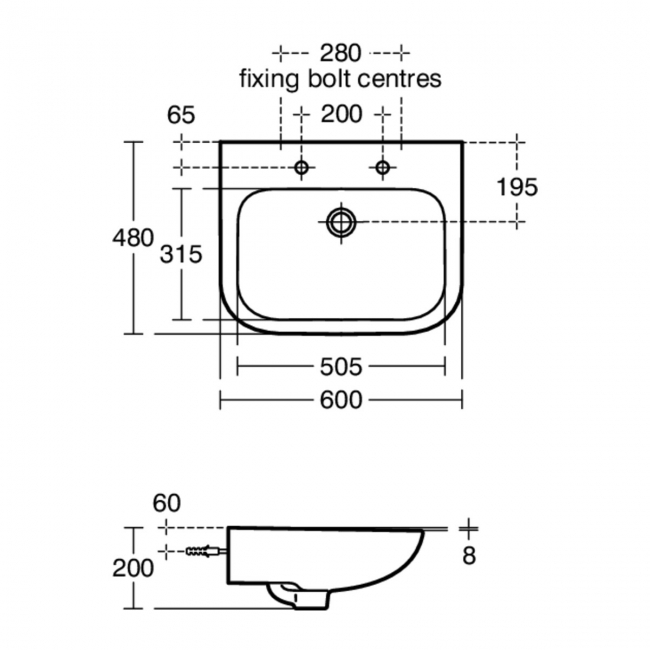 Armitage Shanks Portman 21 Wall Hung Basin with Overflow 600mm Wide - 2 Tap Hole