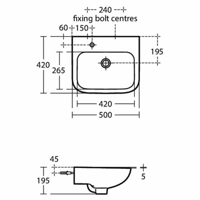 Armitage Shanks Portman 21 Wall Hung Cloakroom Basin No Overflow 500mm Wide - 1 LH Tap Hole