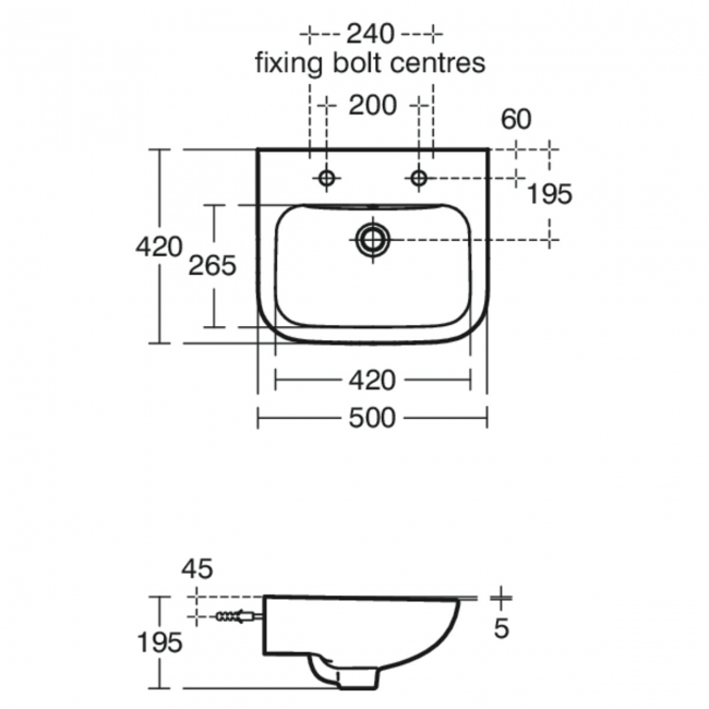 Armitage Shanks Portman 21 Wall Hung Cloakroom Basin with Overflow 500mm Wide - 2 Tap Hole