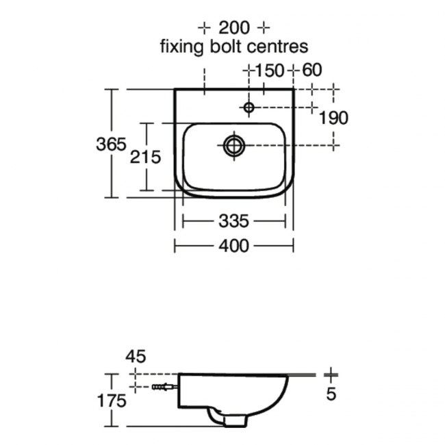 Armitage Shanks Portman 21 Wall Hung Cloakroom Basin No Overflow 400mm Wide - 1 RH Tap Hole