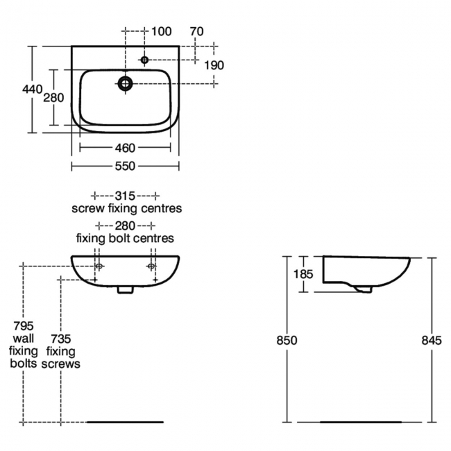 Armitage Shanks Portman 21 Basin with Semi Pedestal 550mm Wide - 1 Tap hole