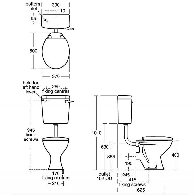 Armitage Shanks Sandringham 21 Low Level Cistern Bottom Inlet 6/4 L Dual Flush Valve - White