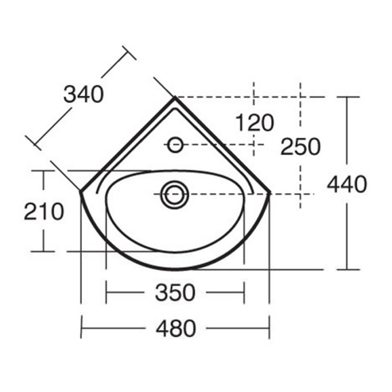 Armitage Shanks Sandringham 21 Wall Hung Corner Basin 480mm Wide - 1 Tap Hole