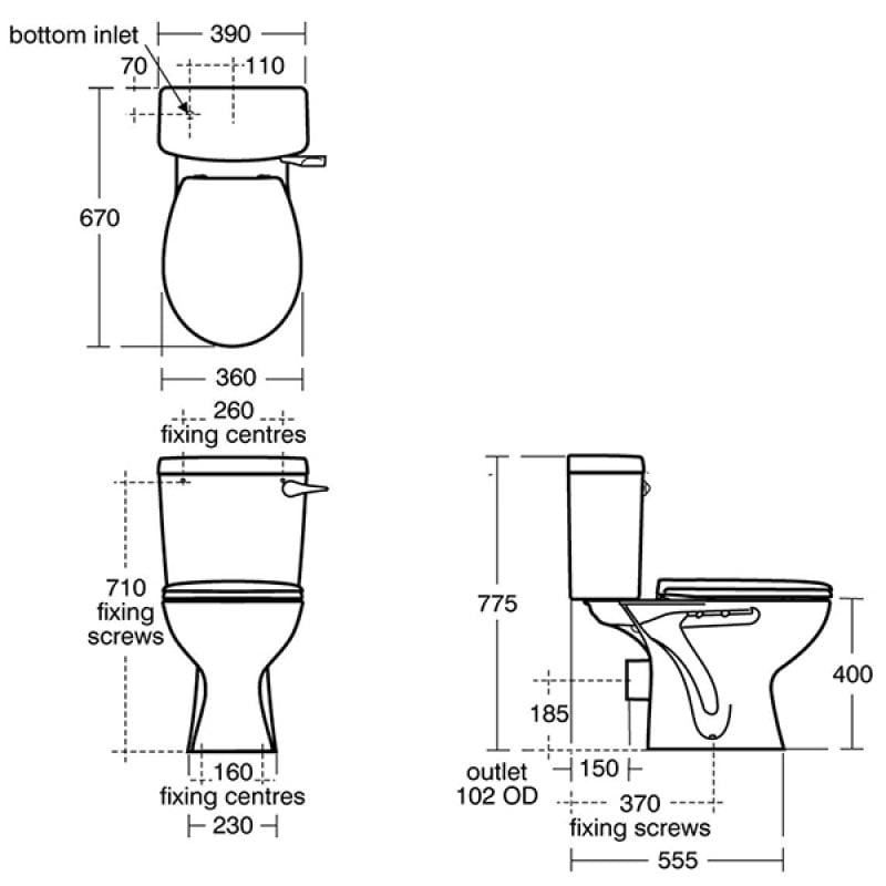 Armitage Shanks Sandringham 21 Close Coupled Toilet Lever Cistern Hardwearing Seat