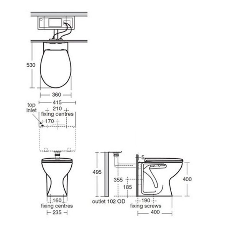 Armitage Shanks Sandringham 21 Back to Wall Toilet 530mm Projection Hardwearing Seat