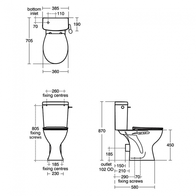 Armitage Shanks Sandringham 21 Comfort Height Close Coupled Toilet with Single Flush Cistern - Standard Seat