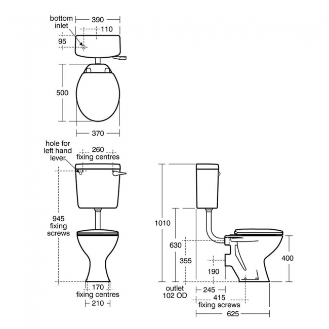 Armitage Shanks Sandringham 21 Low Level Toilet Bottom Inlet Cistern - Gemini Standard Seat
